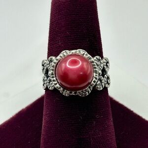 Signed DIDAE Israel Sterling Silver Dyed Red Pearl Ring Size 9